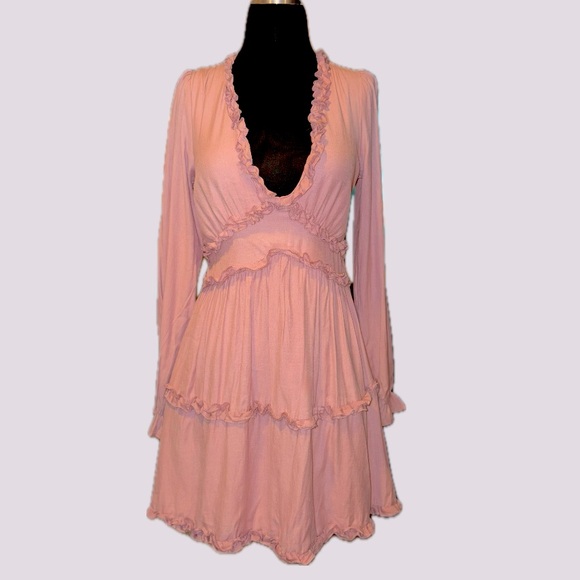 Mi Ami Rose Pink Ruffle Flare Mini Dress Long Sleeve Women’s Size Small Sexy - Picture 3 of 6